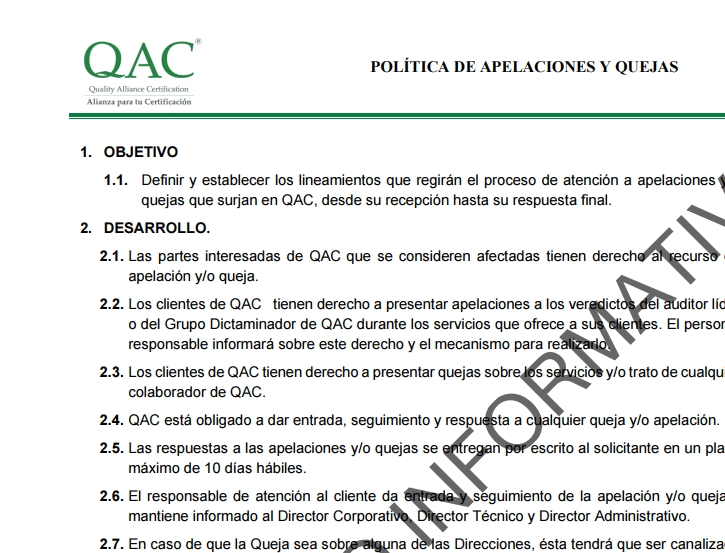 Política de Apelaciones y Quejas